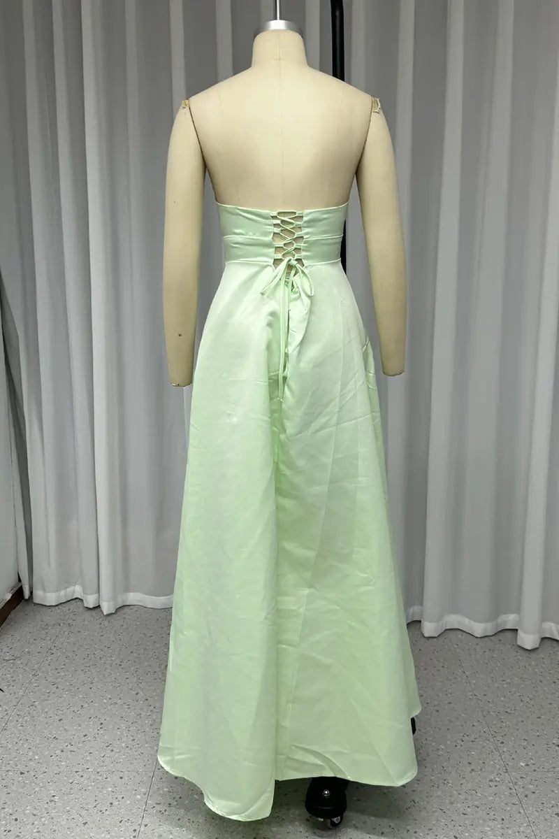 Sexy Prom Solid Color Slit Irregular Strapless Evening Dresses  Fashionpara