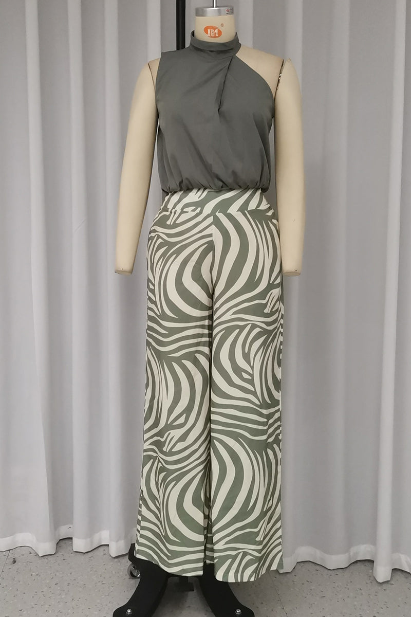 Sexy Geometric Print Striped Print Ruched Halter Sleeveless Two Pieces - Fashionpara