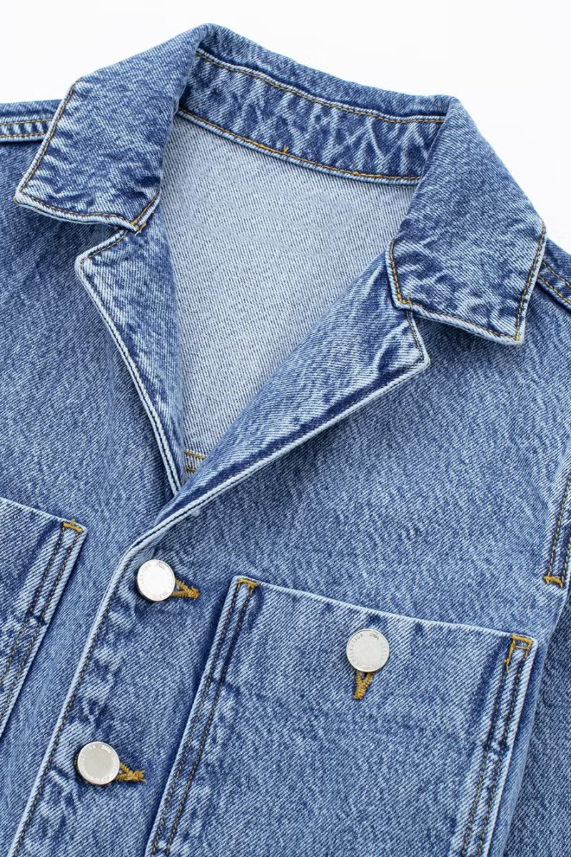 Casual Street Pocket Buttons Turndown Collar Long Sleeve Loose Denim Jumpsuits - Fashionpara
