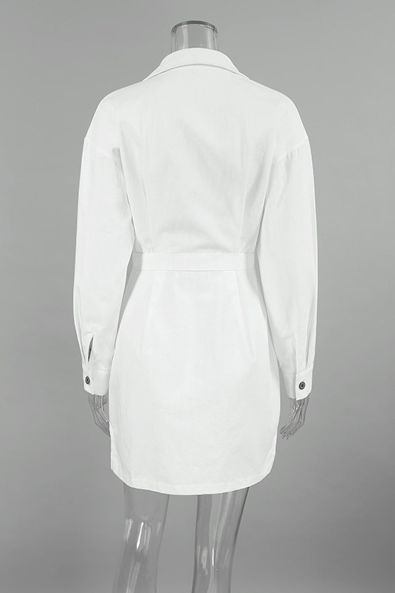 Casual Daily Buttons Patchwork Slit Turndown Collar A Line Dresses - Fashionpara