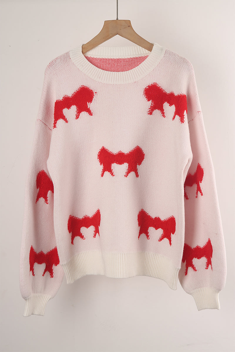 Flornana Casual Bow Weave O Neck Sweater in 4 Colors