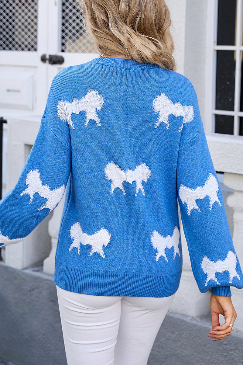 Flornana Casual Bow Weave O Neck Sweater in 4 Colors