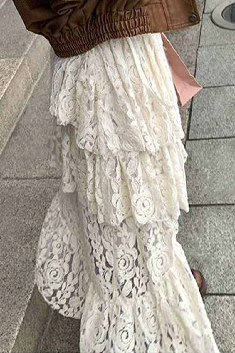 Casual Street Lace Irregular High Waist Bottoms - Fashionpara