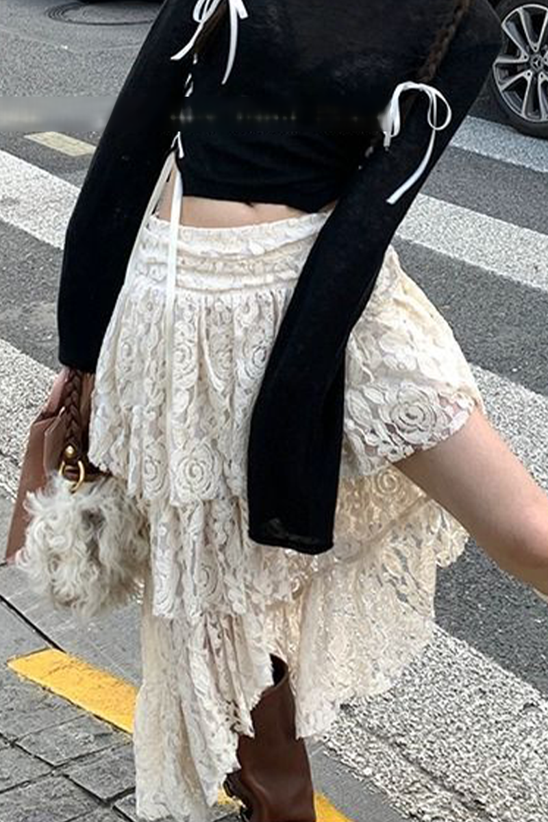 Casual Street Lace Irregular High Waist Bottoms - Fashionpara