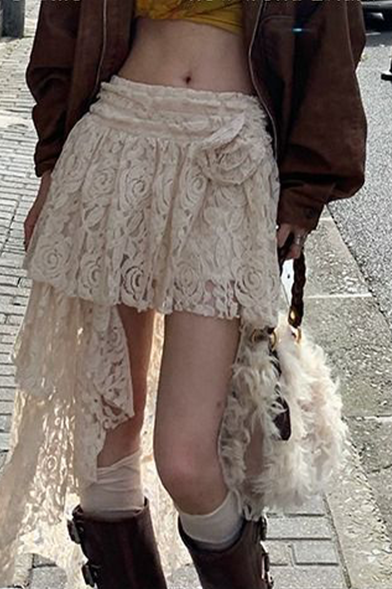 Casual Street Lace Irregular High Waist Bottoms - Fashionpara