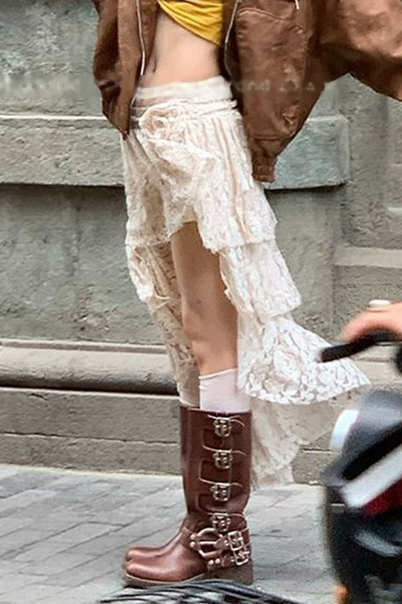 Casual Street Lace Irregular High Waist Bottoms - Fashionpara