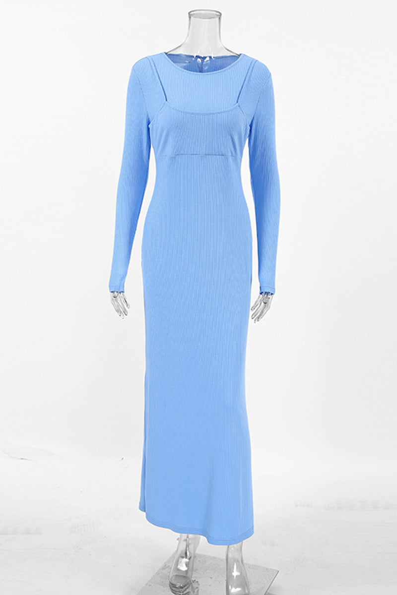 Street Elegant Potholes O Neck One Step Skirt Dresses(fake two pieces) - Fashionpara