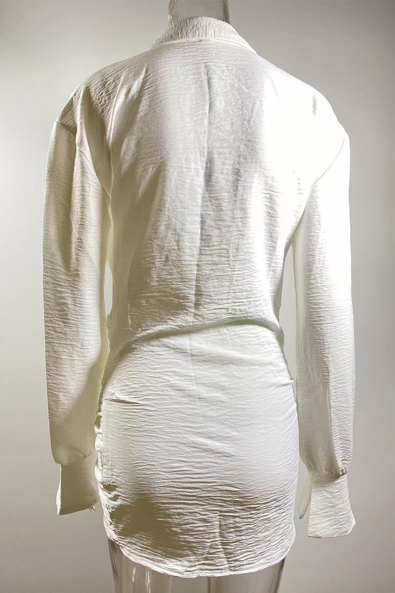 Sexy Patchwork Ruched Turndown Collar Shirt Dresses - Fashionpara