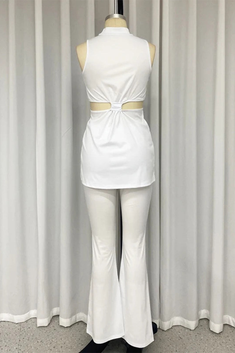 Casual Street Hollow Out Half A Turtleneck Sleeveless Two Pieces - Fashionpara
