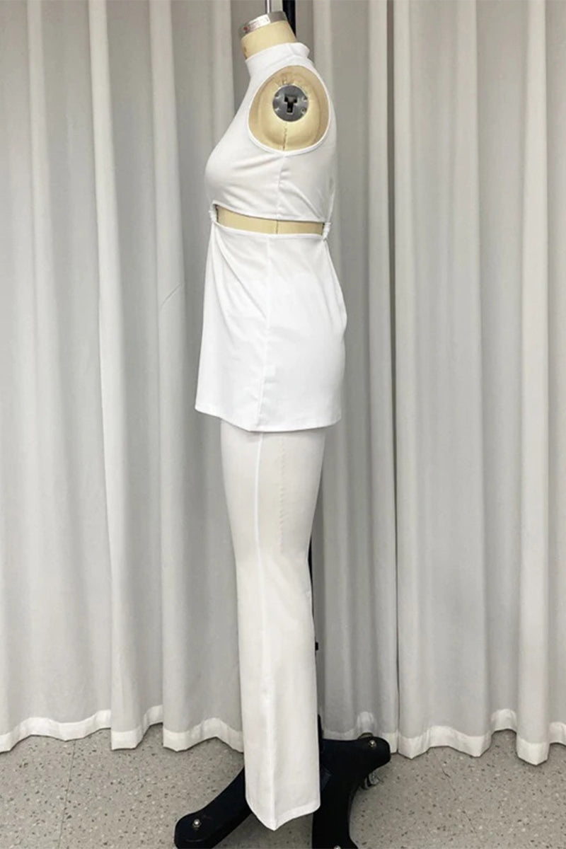Casual Street Hollow Out Half A Turtleneck Sleeveless Two Pieces - Fashionpara
