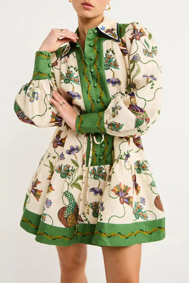 Casual Animal Print Lace Up Contrast Turndown Collar Shirt Dresses Fashionpara