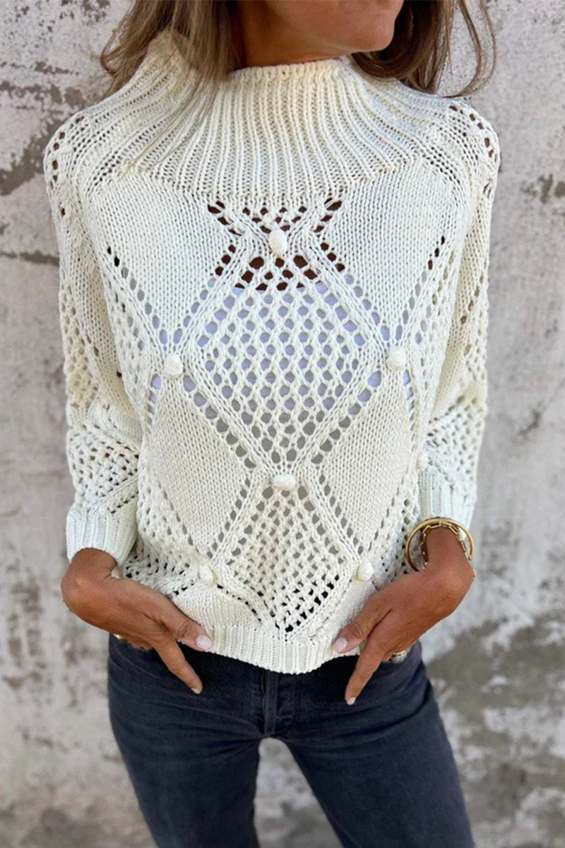 Florcoo Casual Flower Hollow Out O Neck Sweater in 5 Colors