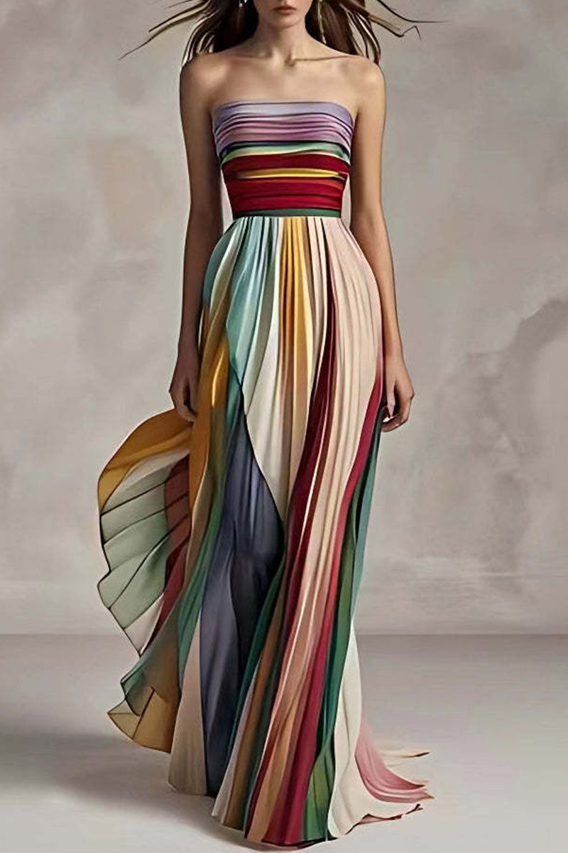 Sexy Colorblock Pleated Contrast Strapless Evening Dresses - Fashionpara