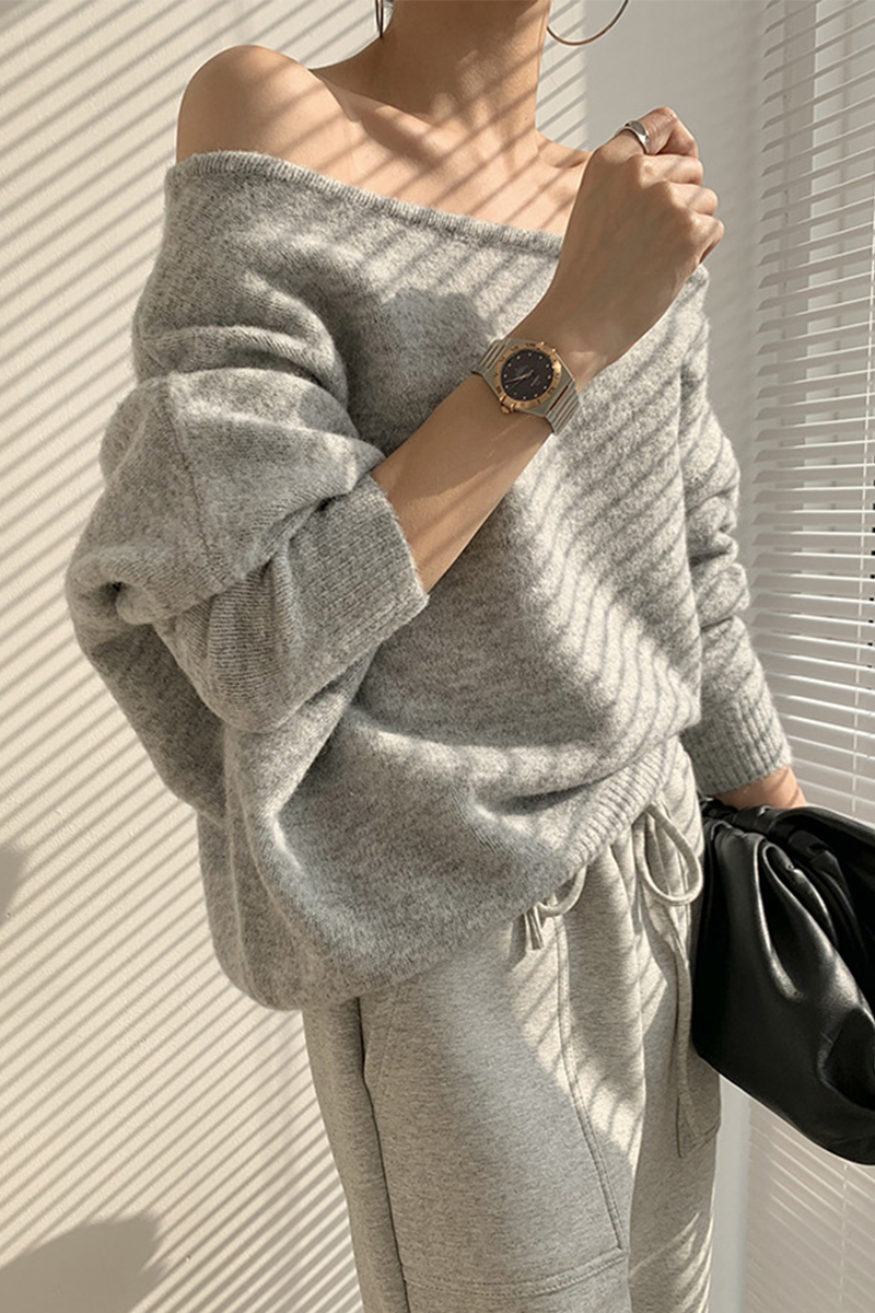 Florcoo Oblique Collar Sweater in Three Stylish Colors