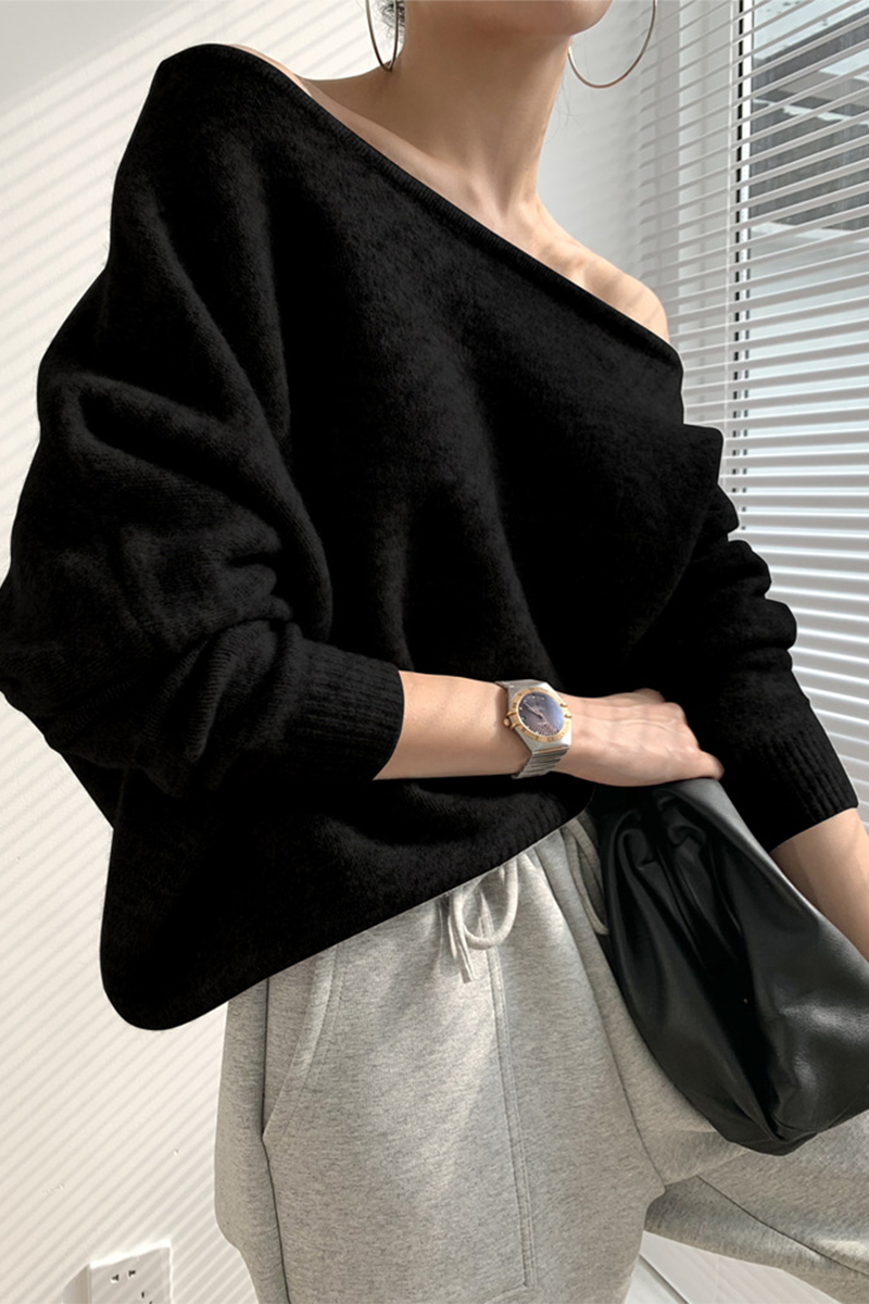 Florcoo Oblique Collar Sweater in Three Stylish Colors