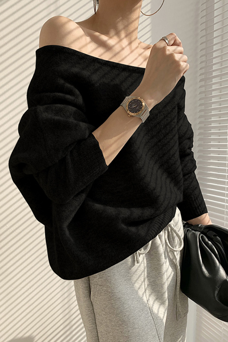 Florcoo Oblique Collar Sweater in Three Stylish Colors