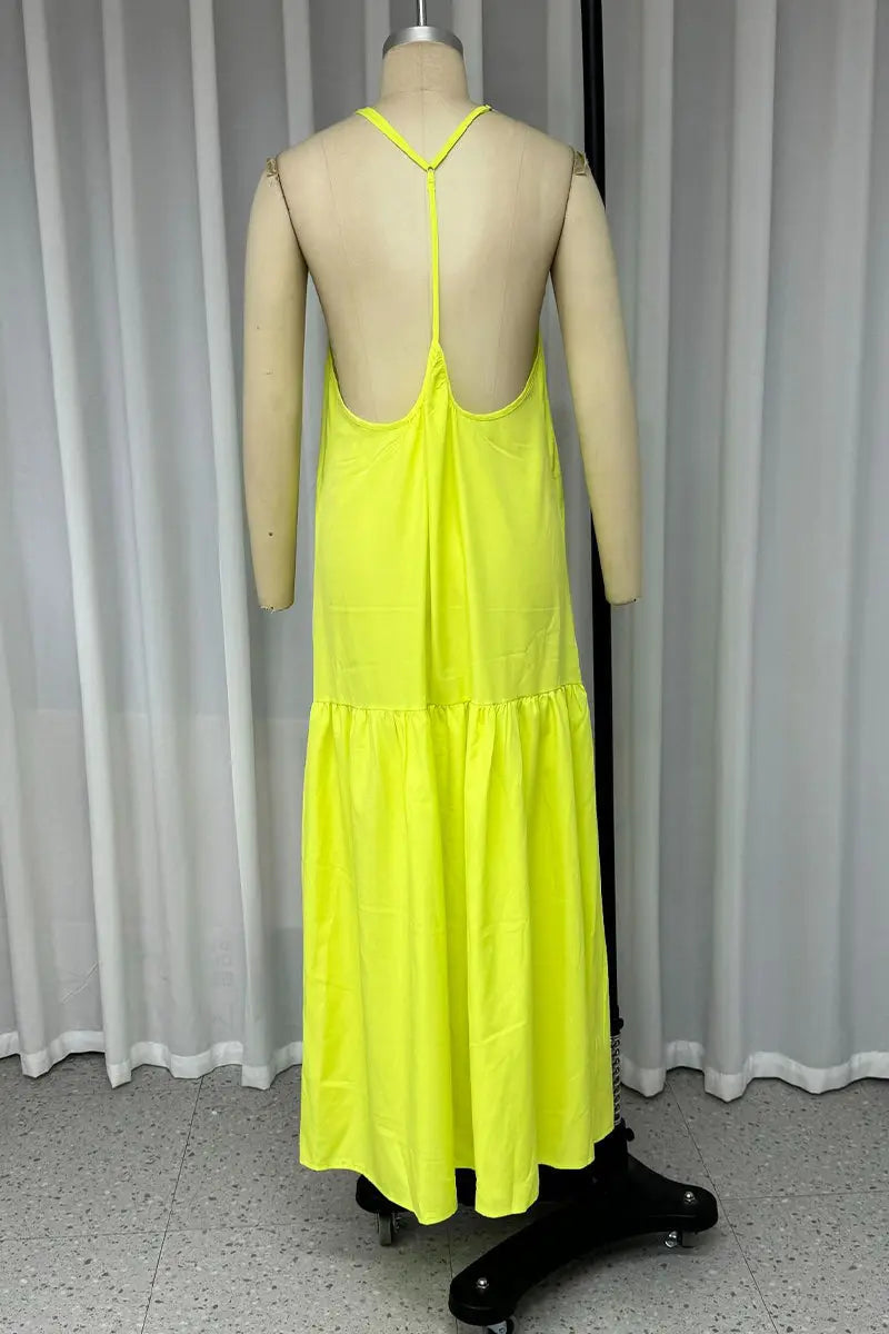 Sexy Vacation Patchwork Backless V Neck Sling Dresses Fashionpara