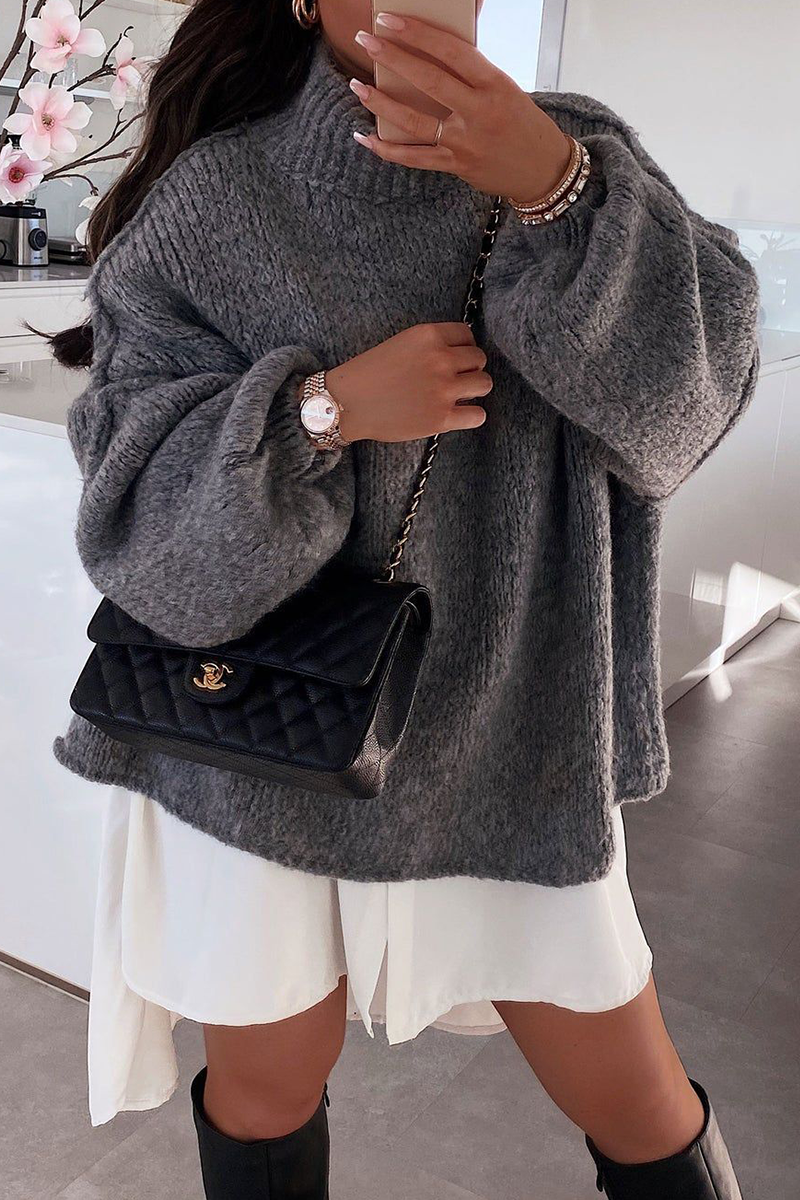 Bohonini Casual Patchwork Weave Half Turtleneck Sweater