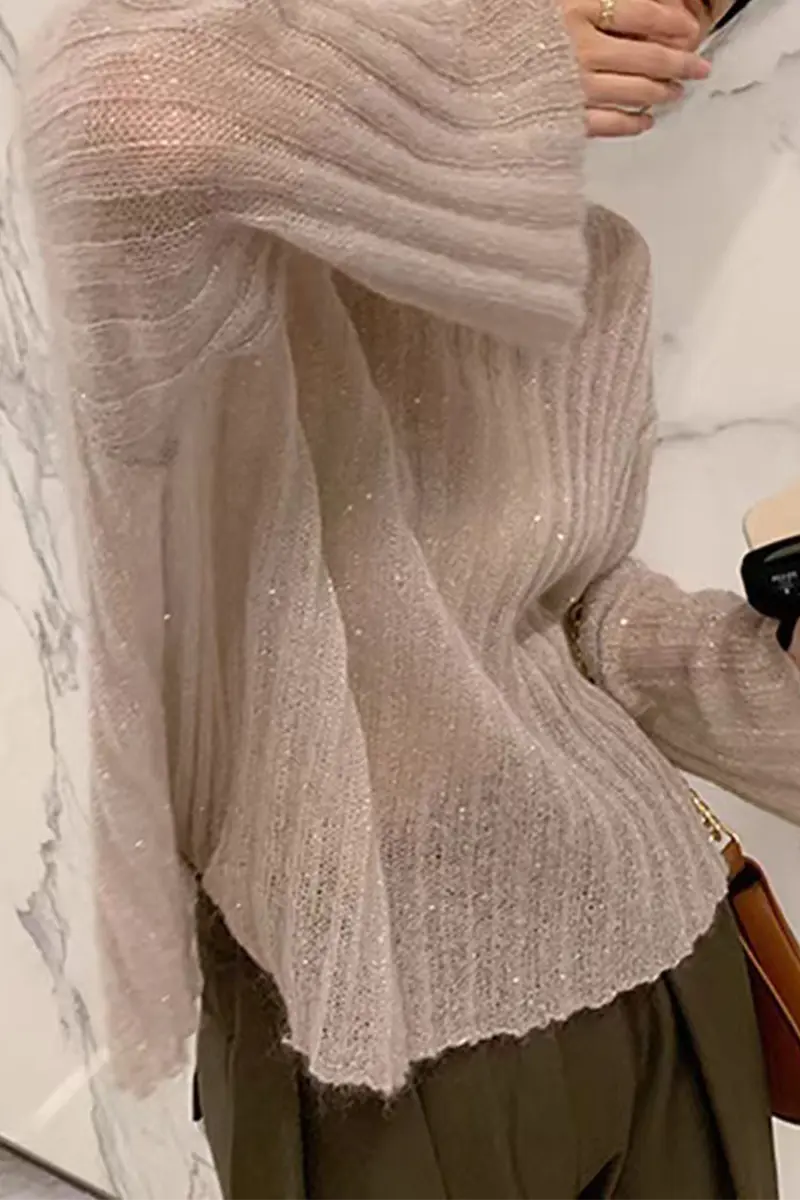 Casual Street Solid Color Tinsel O Neck Tops(3 Colors) - Fashionpara