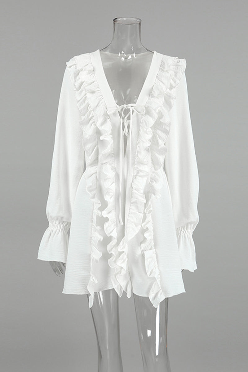 Sexy Lace Up Ruffle V Neck A Line Dresses - Fashionpara