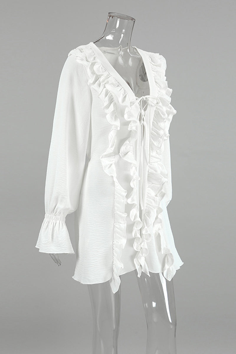 Sexy Lace Up Ruffle V Neck A Line Dresses - Fashionpara