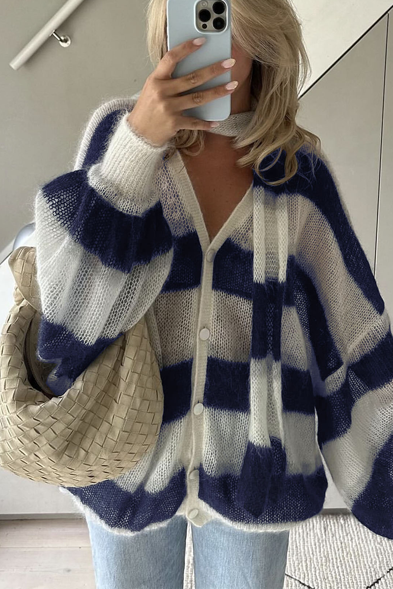 Bohonini Casual Stripe V-Neck Cardigans in 4 Stylish Colors