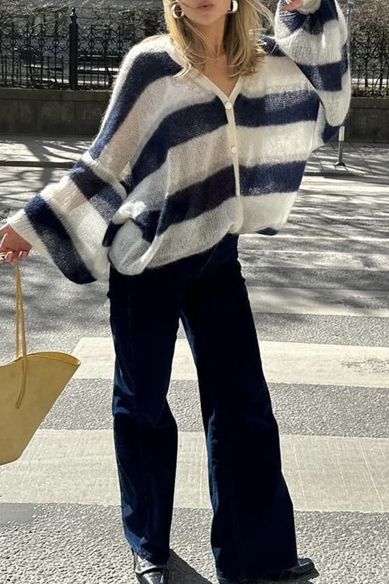 Bohonini Casual Stripe V-Neck Cardigans in 4 Stylish Colors