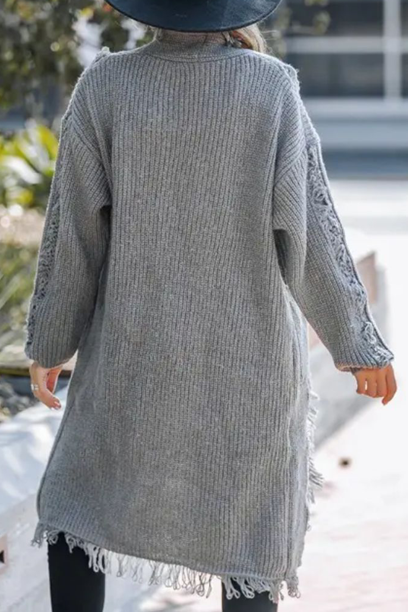 Fringed Trim Weave Cardigan Jacket for Stylish Comfort