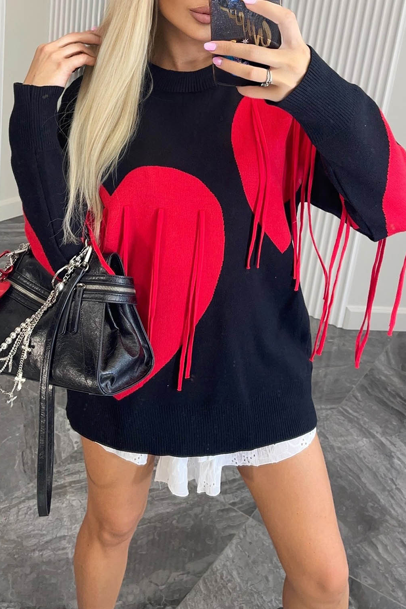 Florcoo Heart Shaped Fringed Trim Sweater in 5 Colors