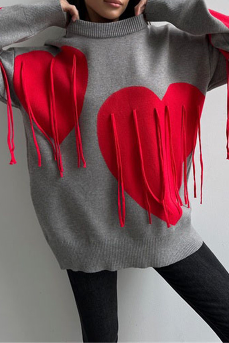 Florcoo Heart Shaped Fringed Trim Sweater in 5 Colors