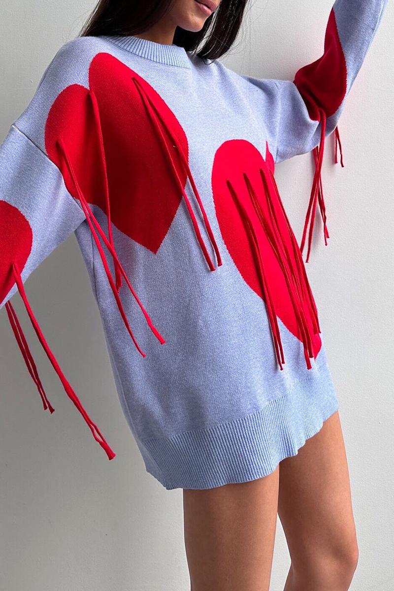 Florcoo Heart Shaped Fringed Trim Sweater in 5 Colors