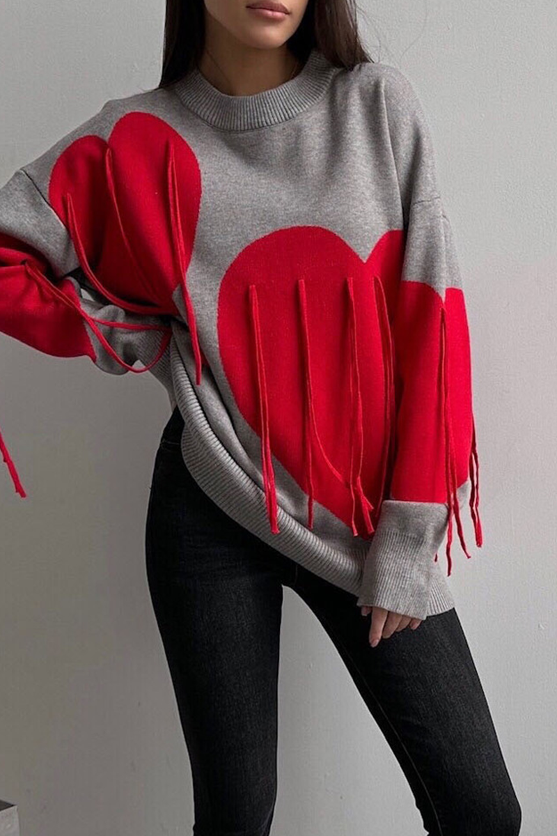 Florcoo Heart Shaped Fringed Trim Sweater in 5 Colors