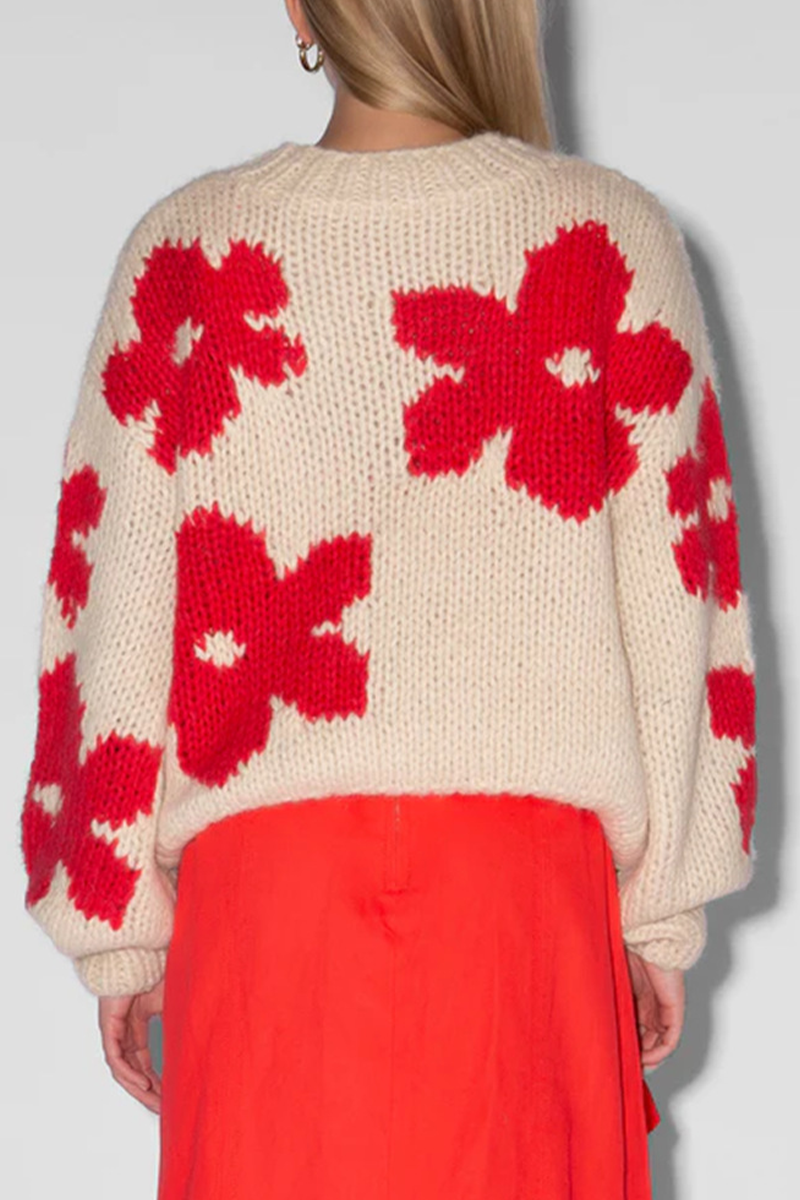 Flornana Casual Floral Weave O Neck Sweater for Everyday Style