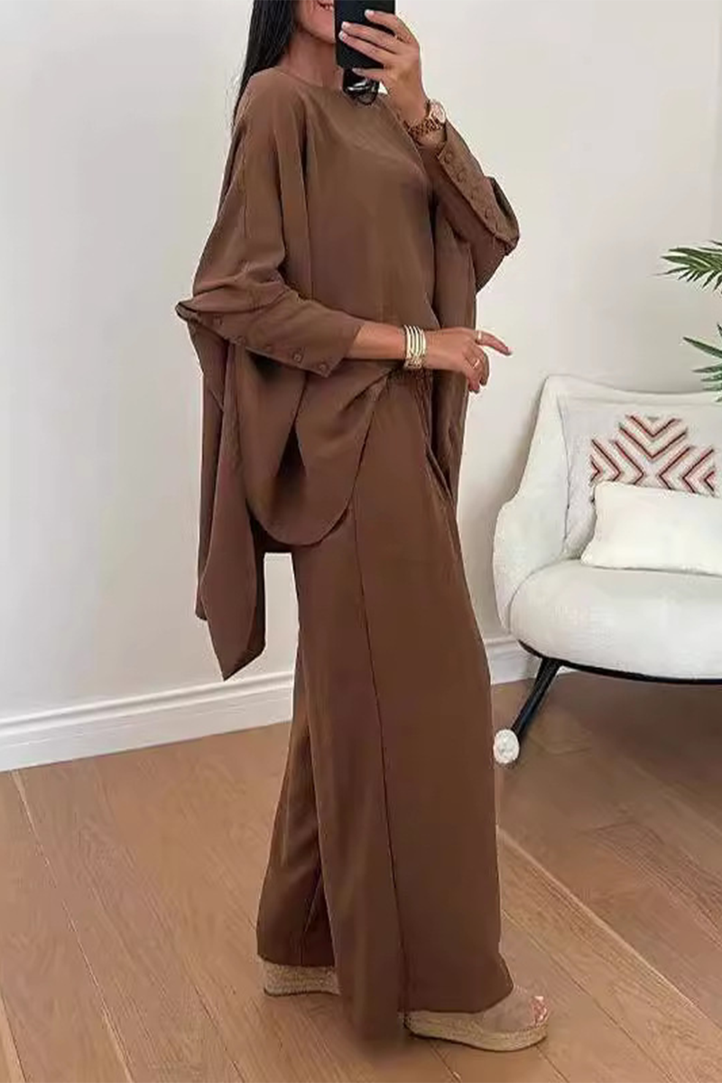 Casual Street Slit O Neck Long Sleeve Two Pieces(3 Colors) - Fashionpara