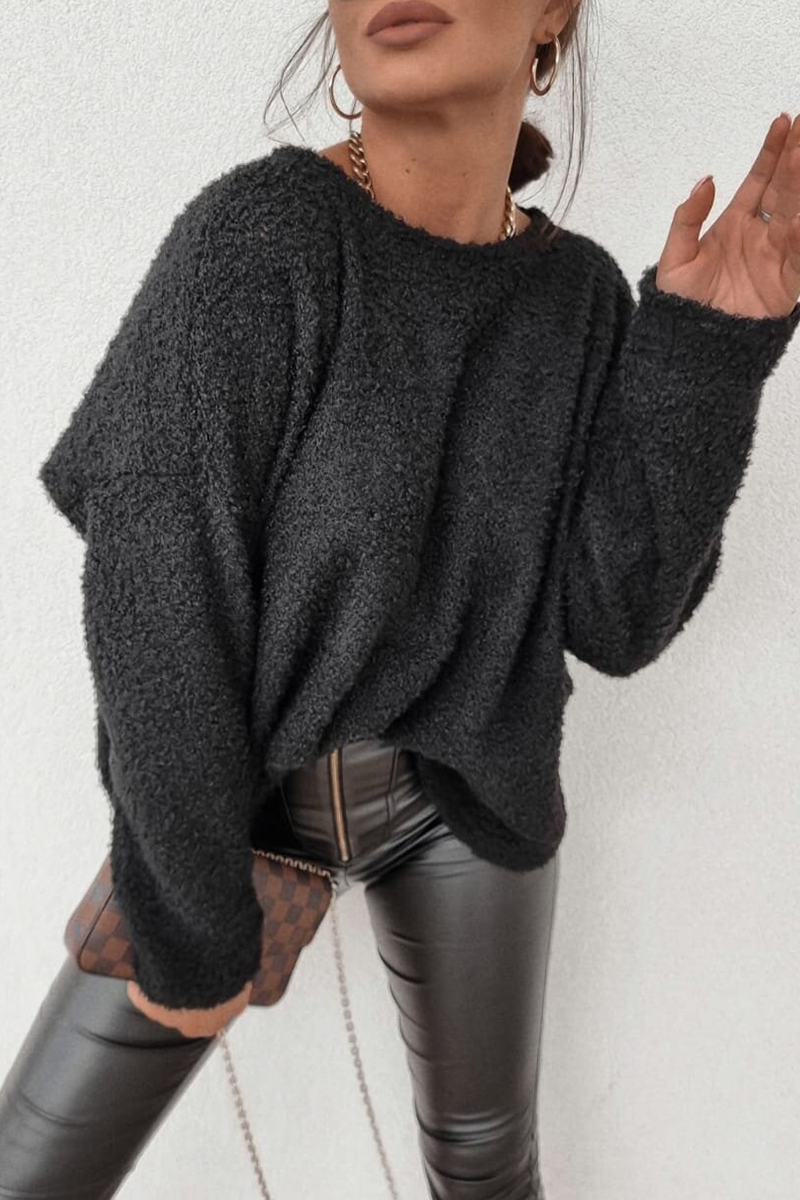 Florcoo Casual Fluffy O Neck Sweater in Solid Colors
