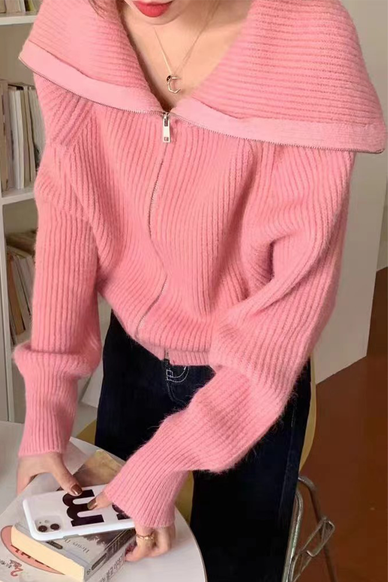 Stylish Zipper Turndown Collar Cardigans in 7 Colors