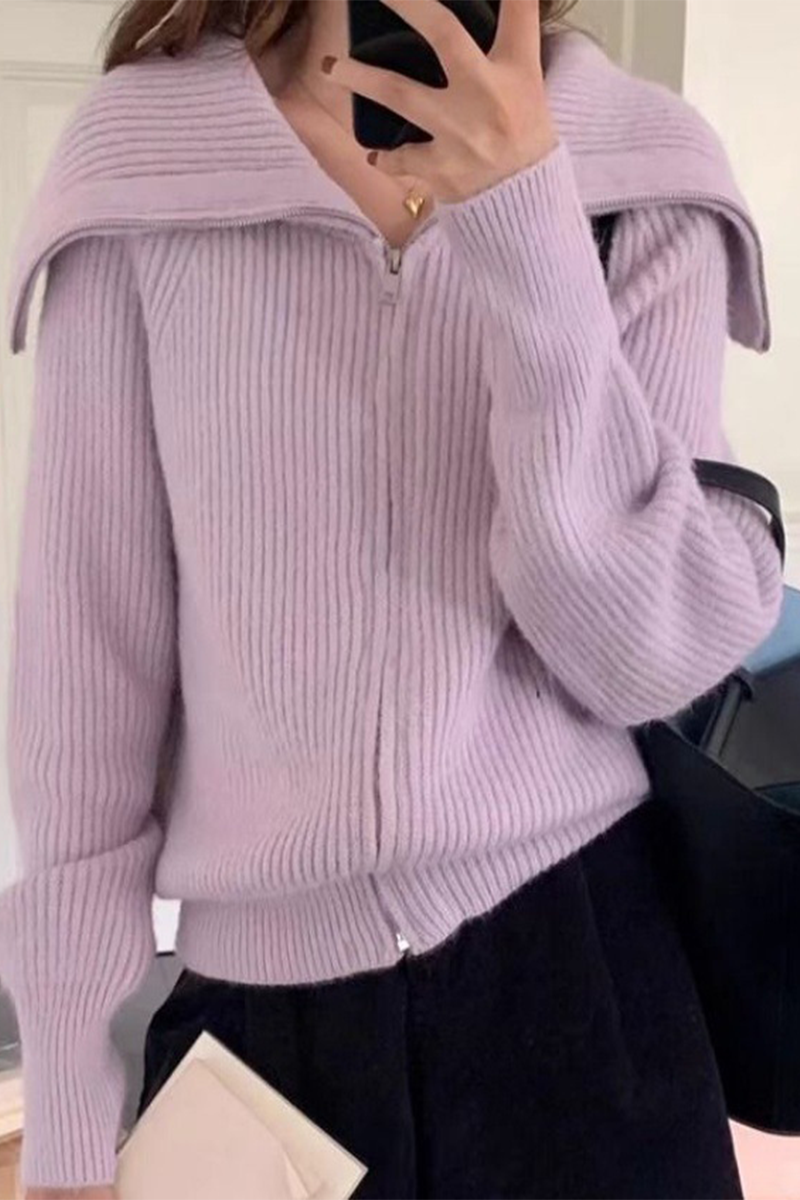 Stylish Zipper Turndown Collar Cardigans in 7 Colors