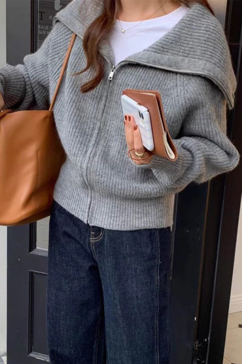 Stylish Zipper Turndown Collar Cardigans in 7 Colors