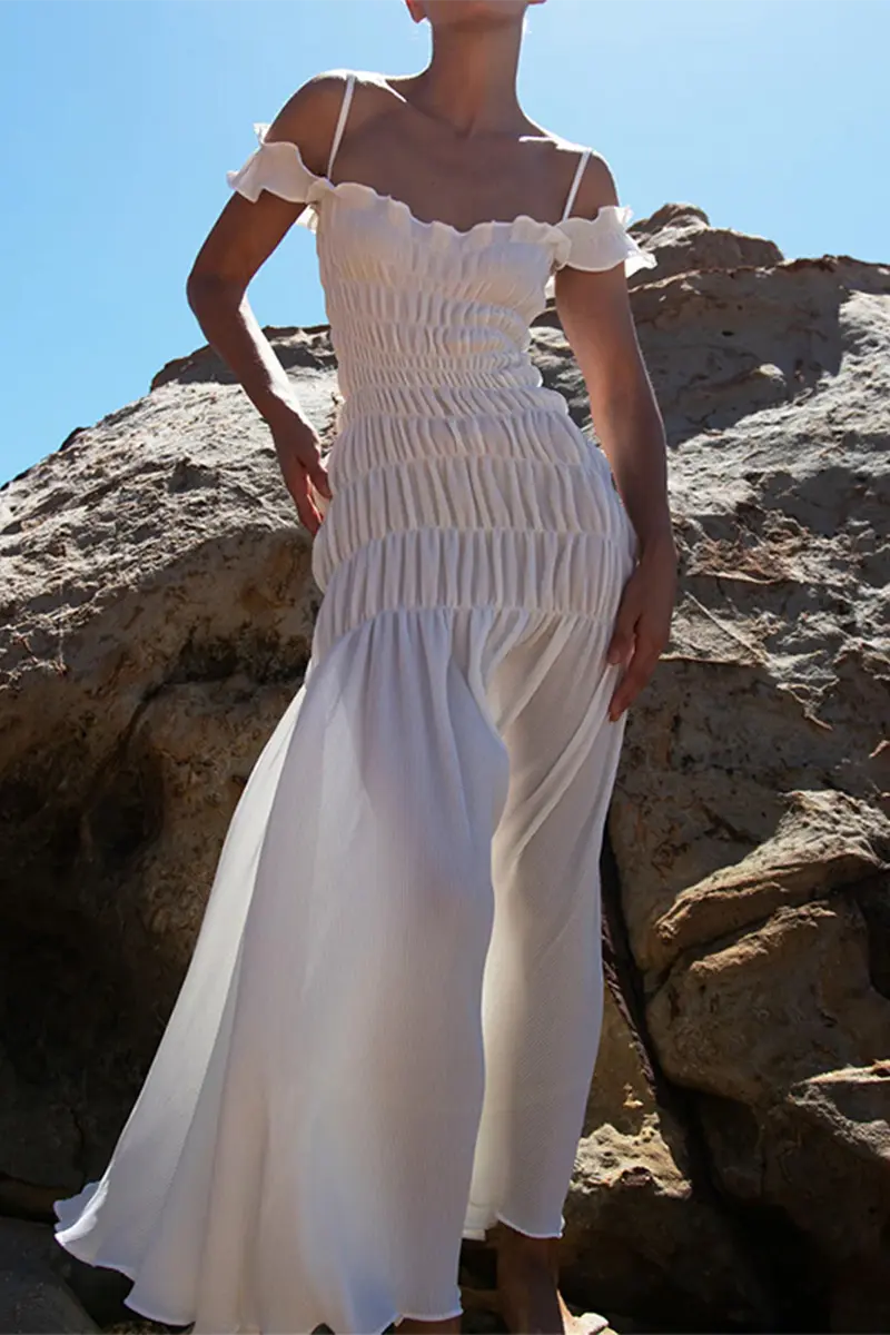 Sexy Vacation Ruched Off Shoulder Sling Dresses Fashionpara