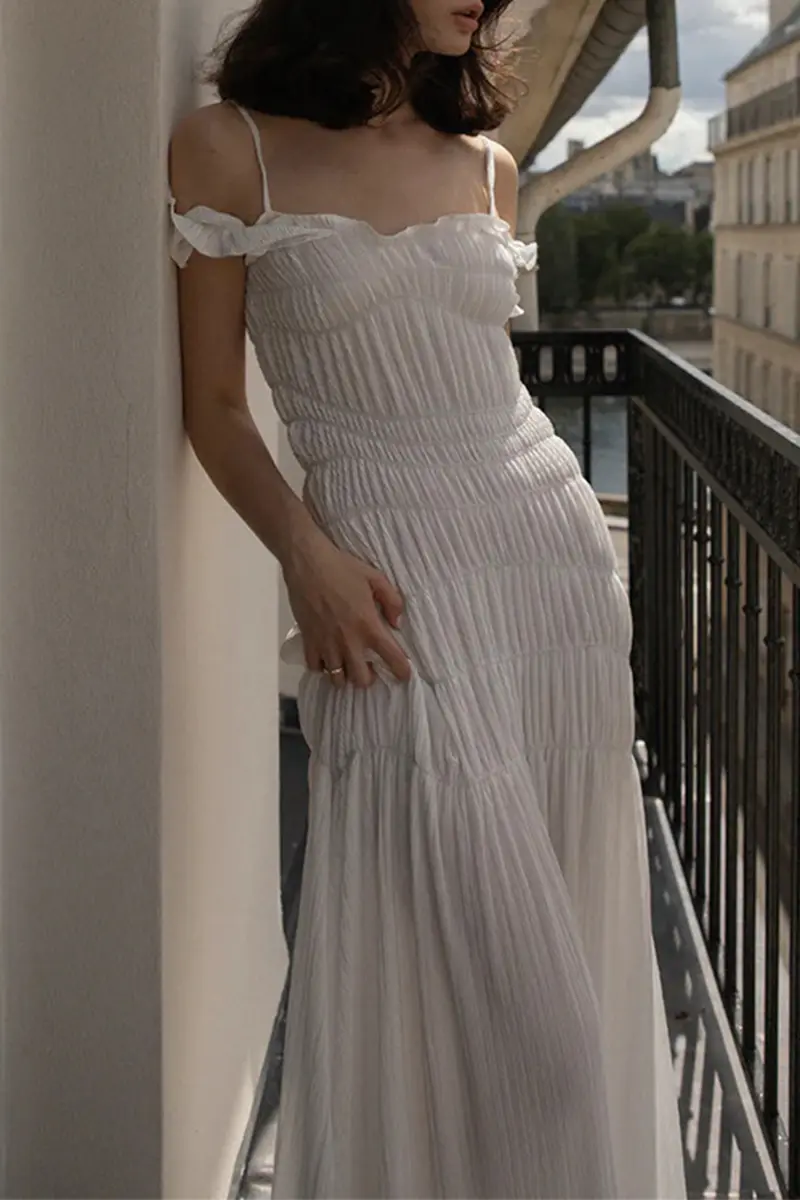Sexy Vacation Ruched Off Shoulder Sling Dresses Fashionpara