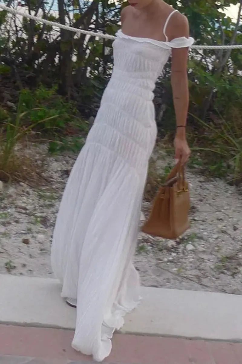 Sexy Vacation Ruched Off Shoulder Sling Dresses Fashionpara