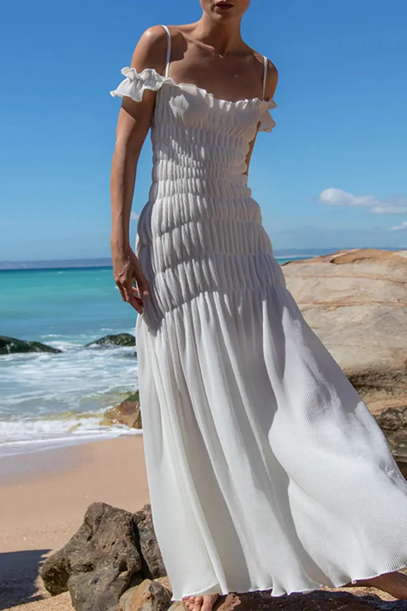 Sexy Vacation Ruched Off Shoulder Sling Dresses Fashionpara