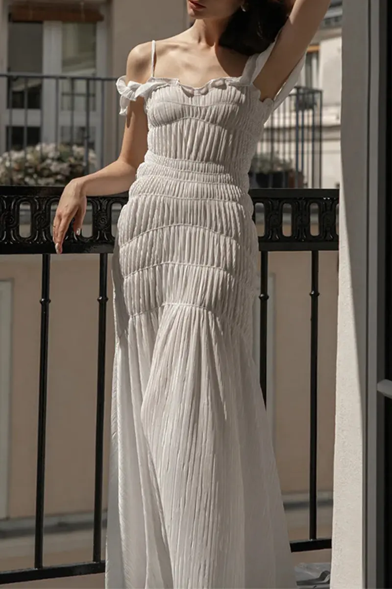 Sexy Vacation Ruched Off Shoulder Sling Dresses Fashionpara