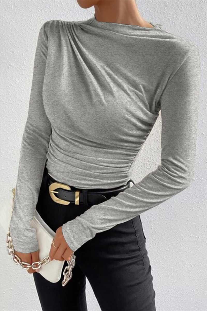 Casual Daily Ruched Half A Turtleneck Tops(5 Colors) - Fashionpara