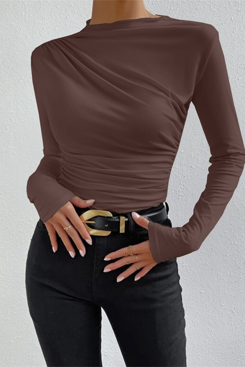Casual Daily Ruched Half A Turtleneck Tops(5 Colors) - Fashionpara