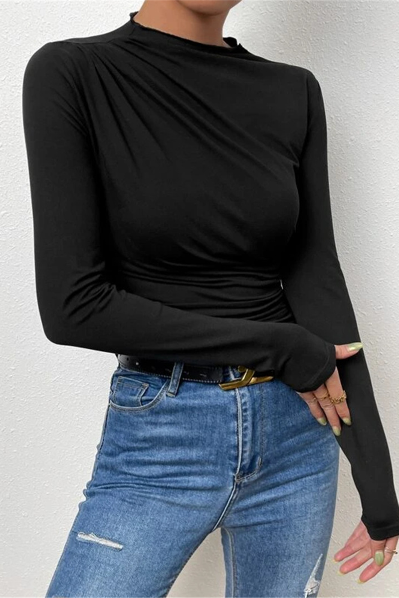 Casual Daily Ruched Half A Turtleneck Tops(5 Colors) - Fashionpara