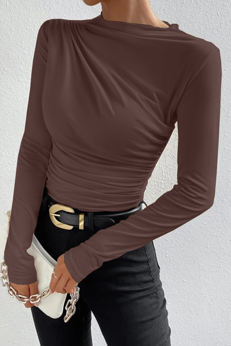 Casual Daily Ruched Half A Turtleneck Tops(5 Colors) - Fashionpara