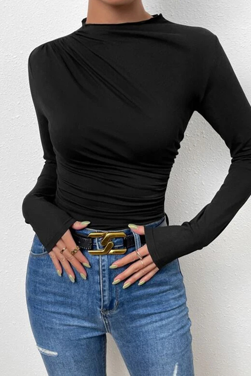 Casual Daily Ruched Half A Turtleneck Tops(5 Colors) - Fashionpara