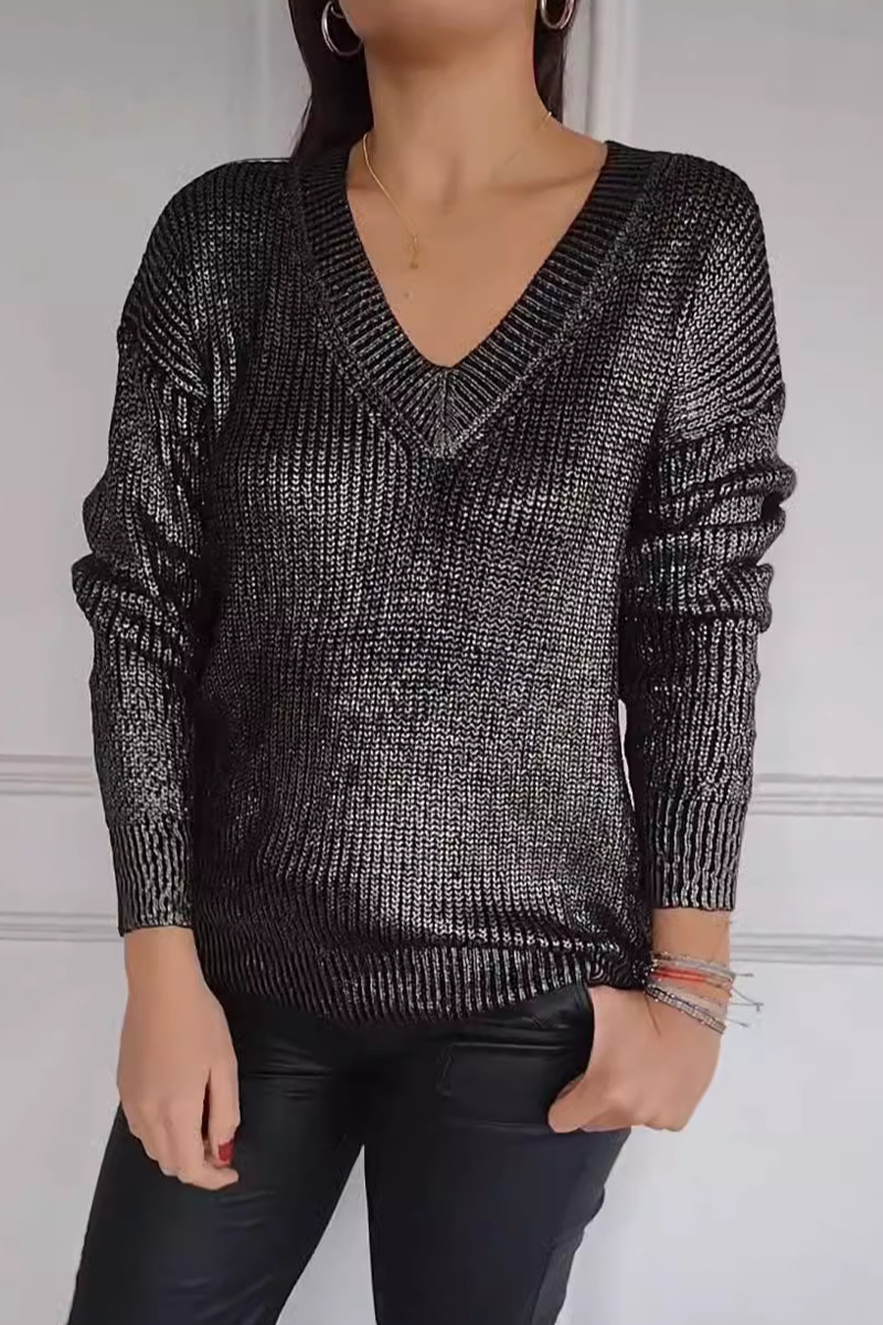 Flornana Casual V Neck Patchwork Sweater in 5 Colors