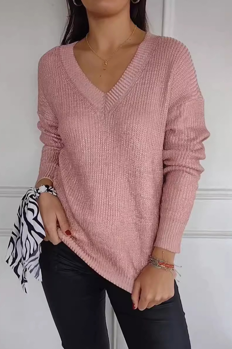 Flornana Casual V Neck Patchwork Sweater in 5 Colors